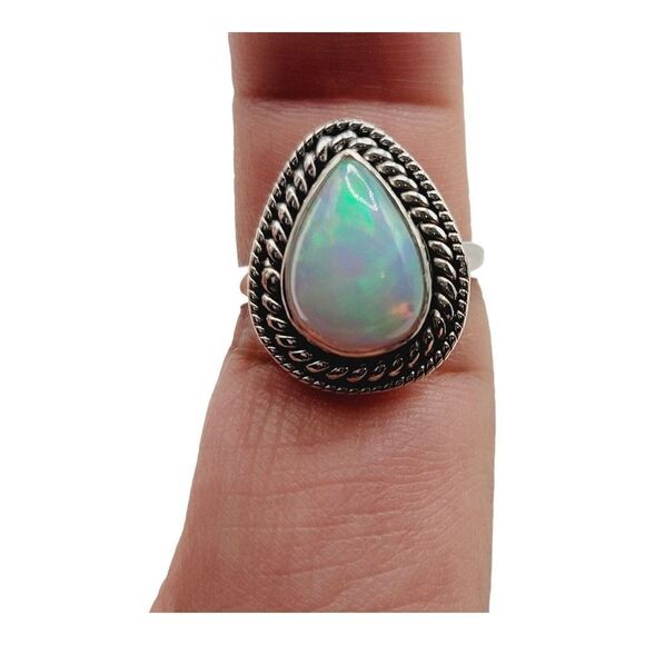 Ethiopian Opal Ring Natural Gemstone 925 Solid Sterling Silver Handmade Designer - Picture 1 of 7